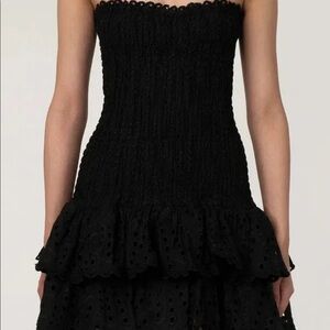 Boutique Black Strapless Embroidered Ruffle Mini Dress